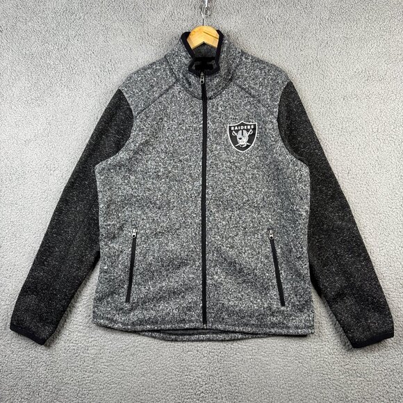 NFL Oakland Raiders Sweater Mens Large Full Zip Mock Neck Color Block Fleece - Picture 1 of 14